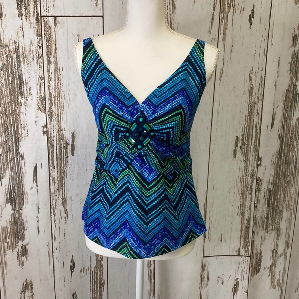 Ruby Road Teal/Blue/Green/Black dots Chevron Pattern Tankini